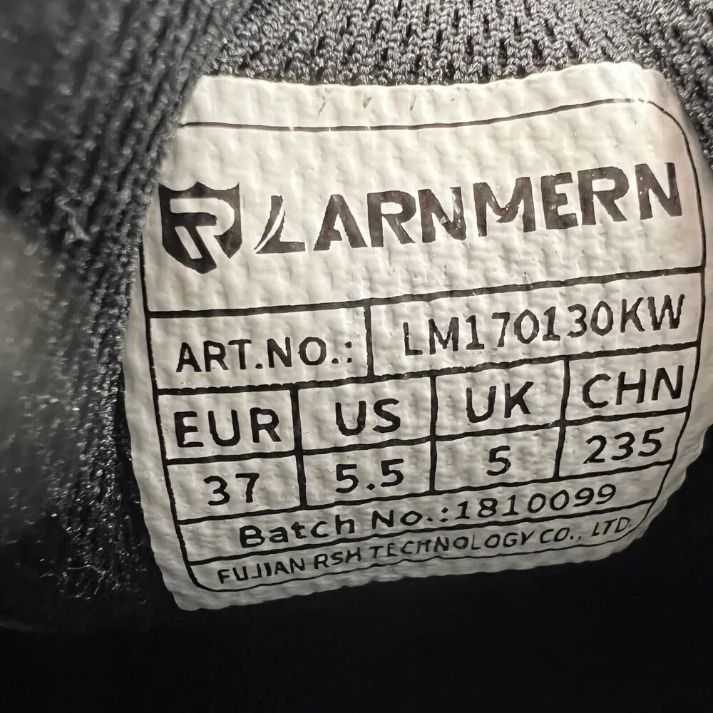 LARNMERN Safety Shoes Sneakers Steel Toe Anti Smash Lace Up Black Women’s Sz 5.5